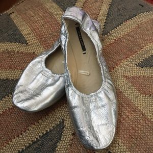 Zara Basic Silver Leather Ballet Flats